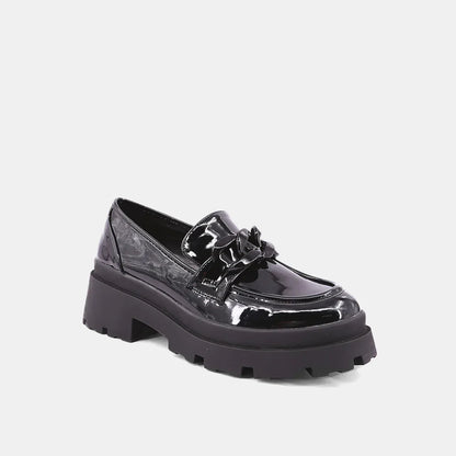A Talitha Patent Chunky Heel - Black