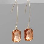 Round Glass Stone Earrings - Peach