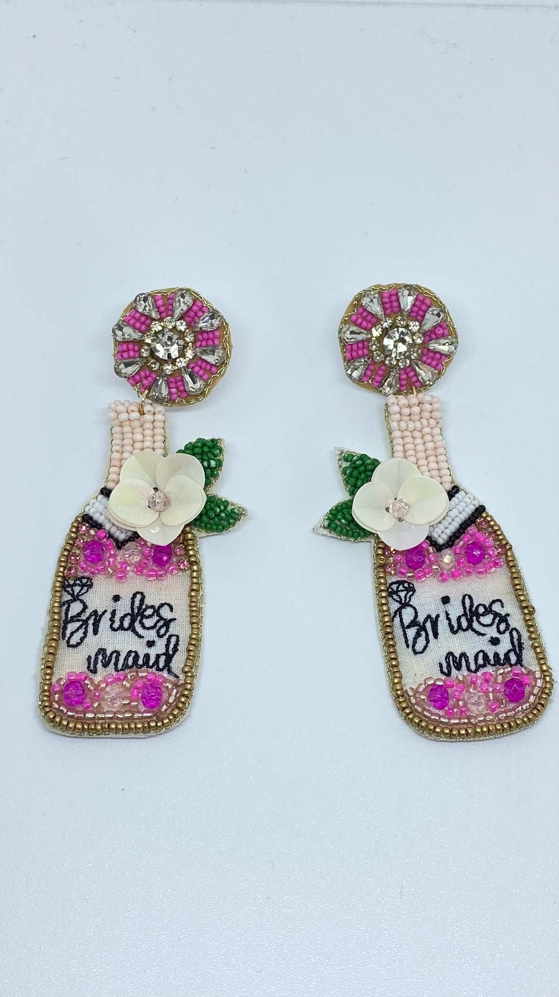 Bridesmaid Champagne Bottle Earrings - Pink
