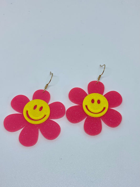Glitter Smile Flower Earrings