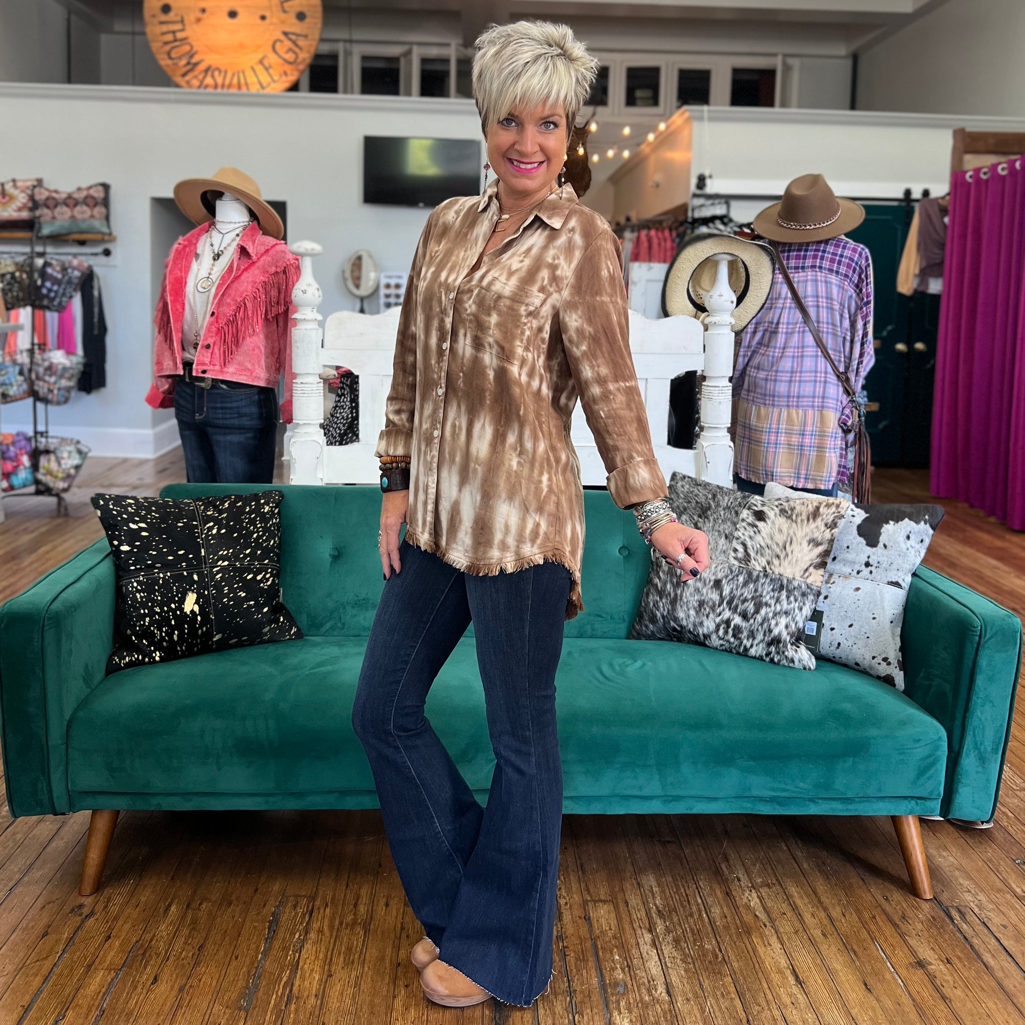 A Janice Tie Dye Top - Brown
