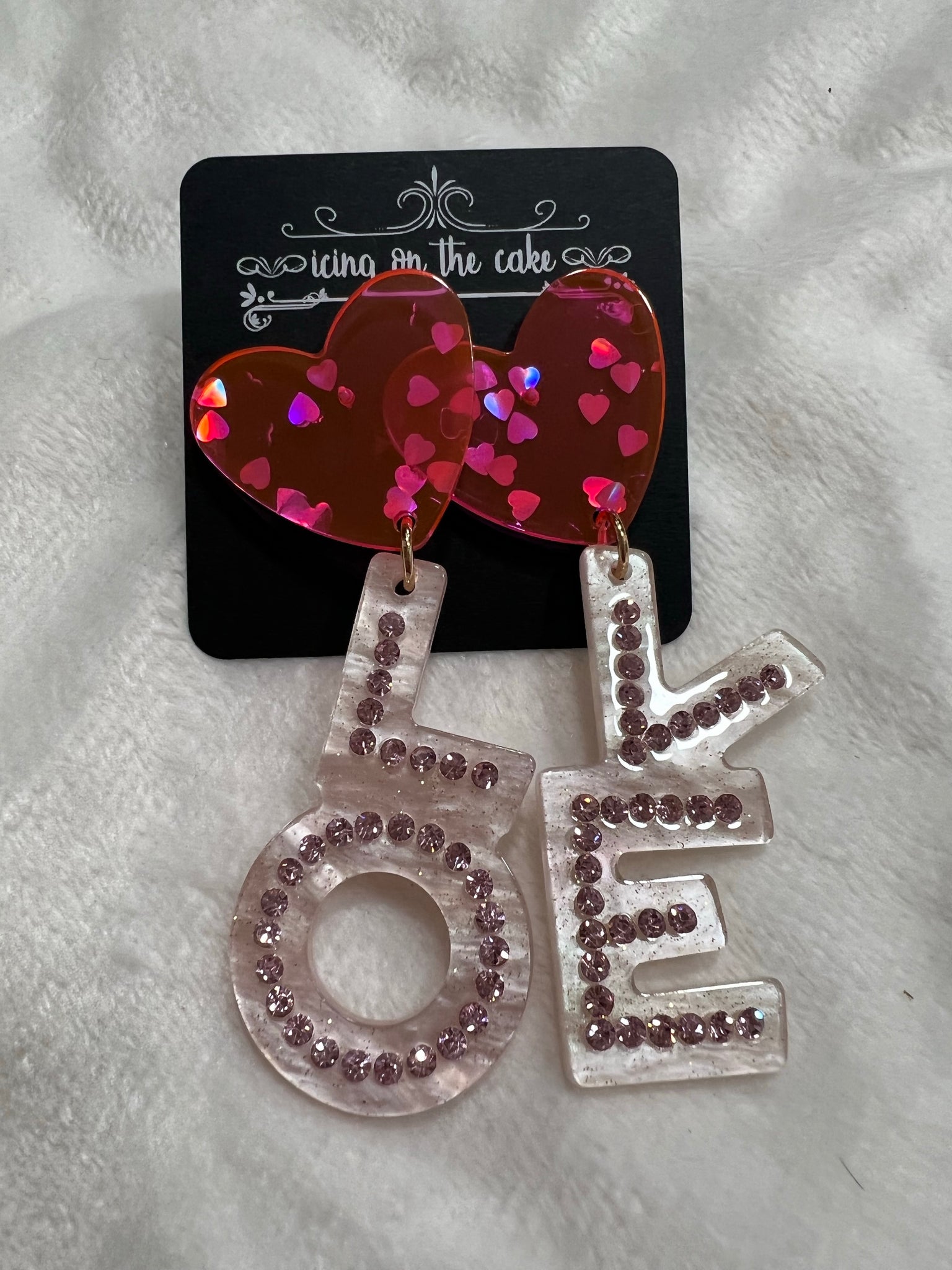 LOVE Letter Heart Earrings - Pink