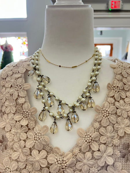 A Pearl/Gem Double Drop Necklace