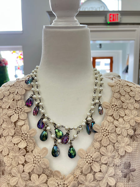 A Pearl/Gem Double Drop Necklace