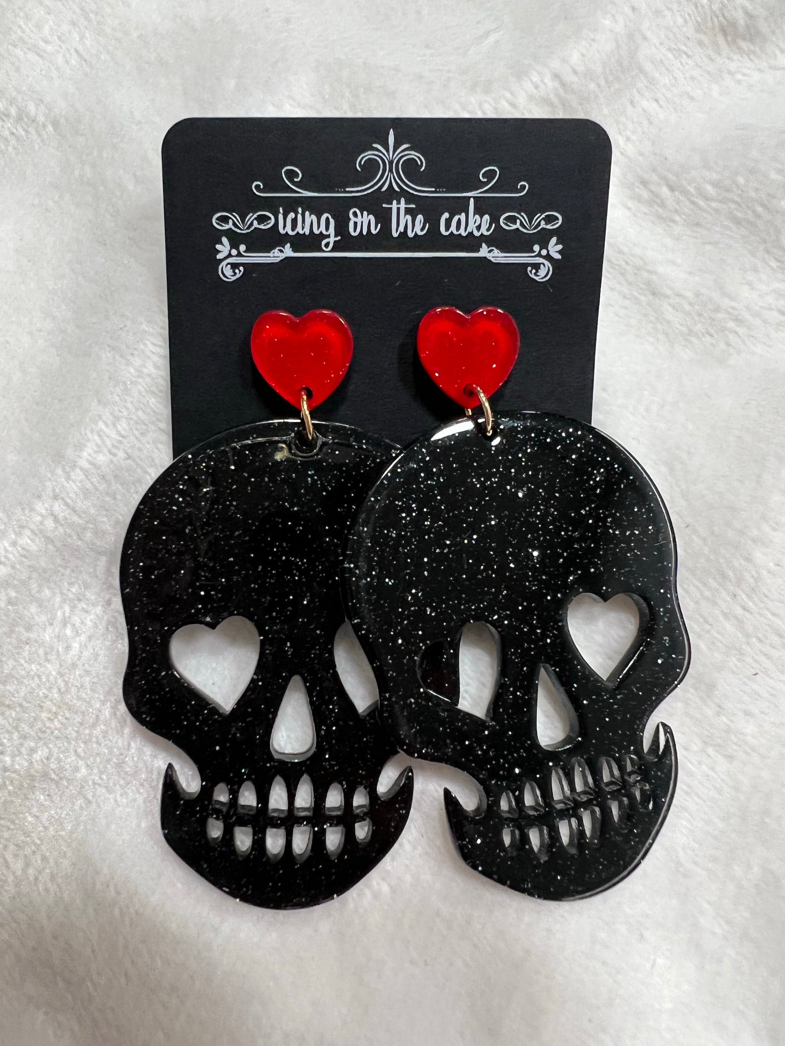 Acrylic Skull & Heart Earrings